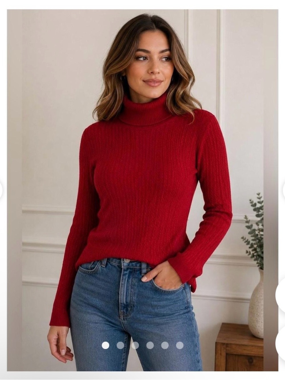 Silk Charter Club Red Ribbed Turtleneck Sweater